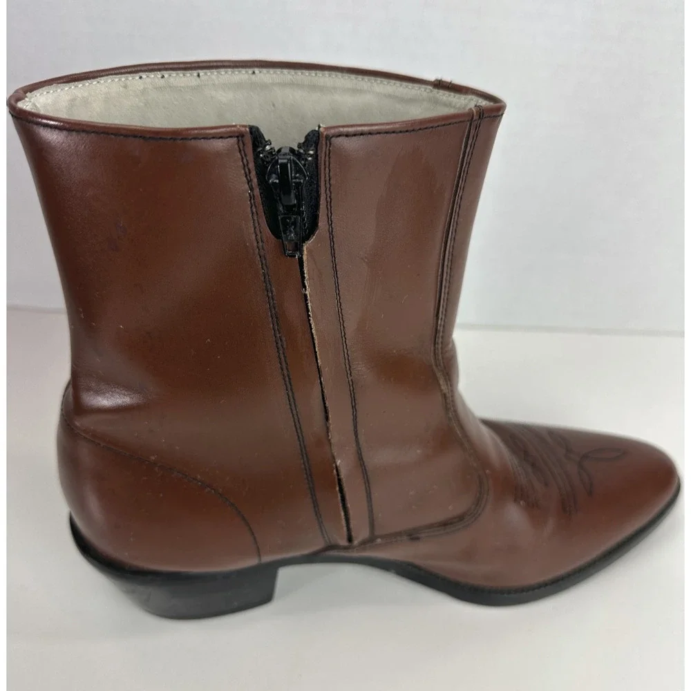 *Flaw Long Haul Mens Leather Cowboy Boots Sz 10M Western Zip Ankle Riding Brown - Picture 2 of 16